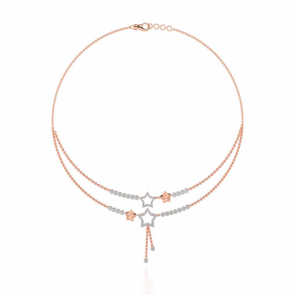 Duo Star Silver Necklace - Rose Gold - Image 3