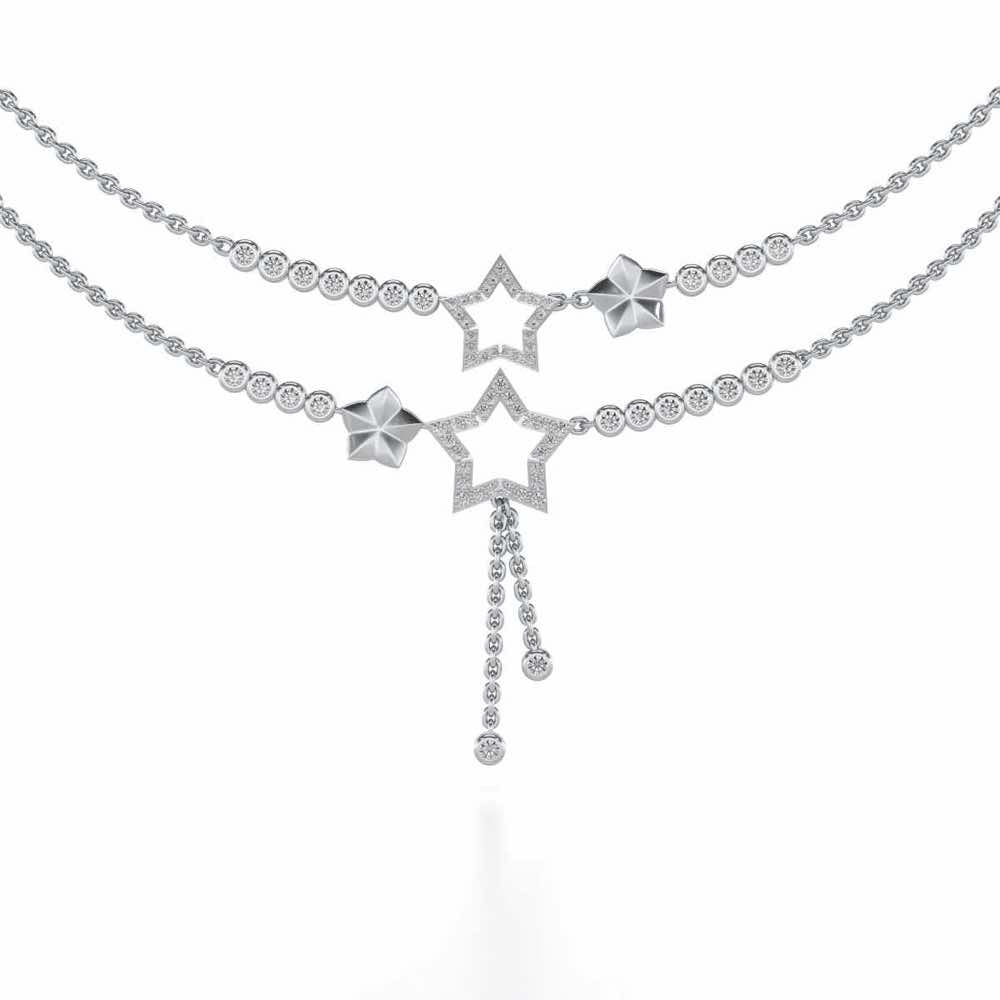 Duo Star Silver Necklace - White Gold - Image 1