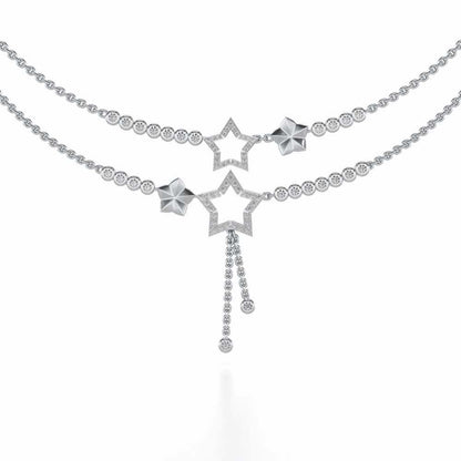 Duo Star Silver Necklace - White Gold - Image 1