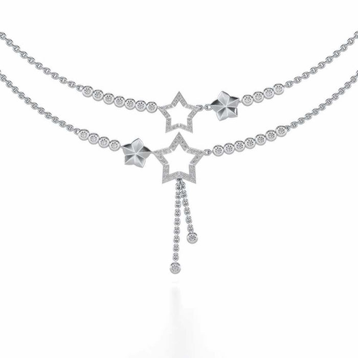 Duo Star Silver Necklace - White Gold - Image 1