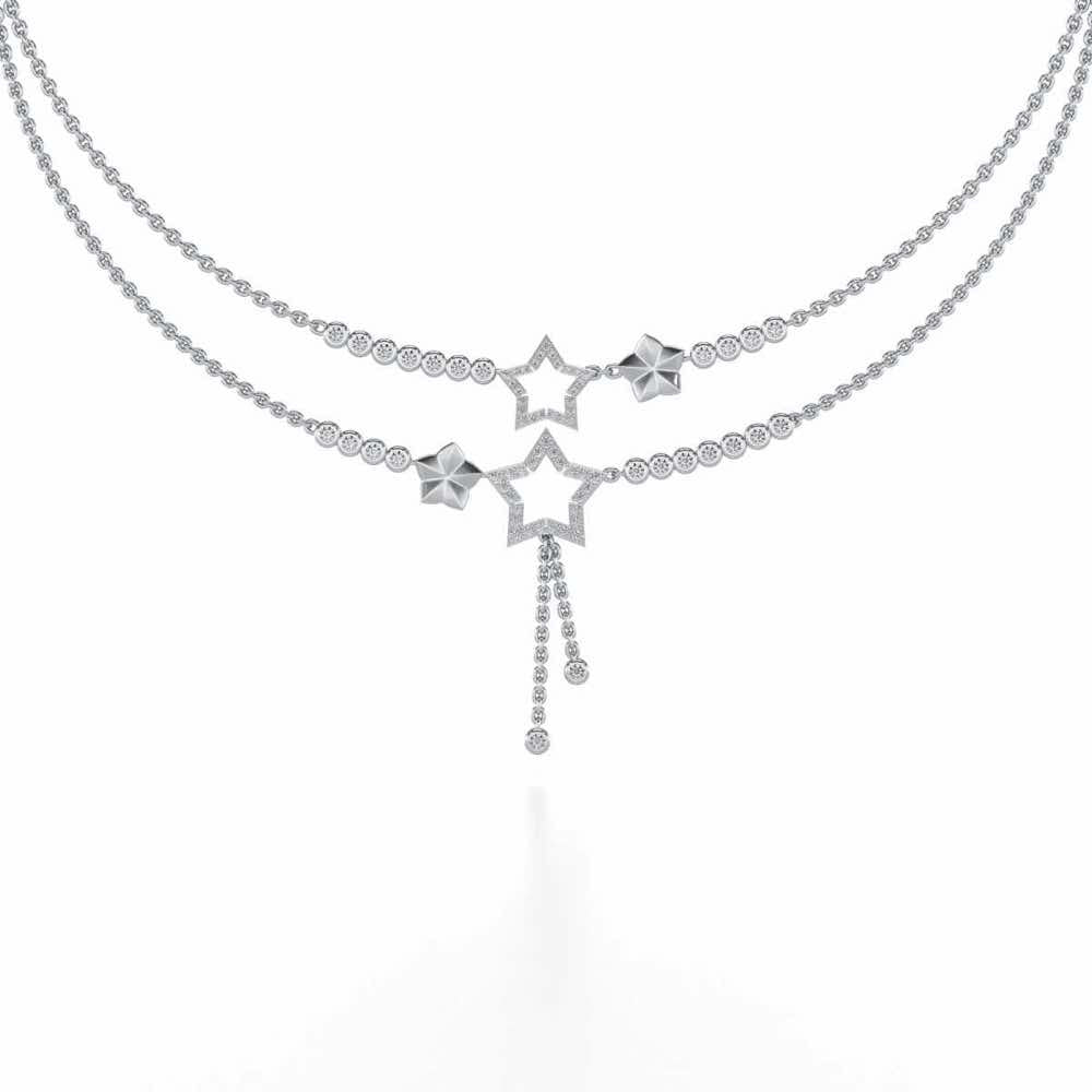 Duo Star Silver Necklace - White Gold - Image 2