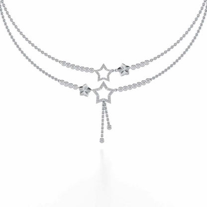 Duo Star Silver Necklace - White Gold - Image 2