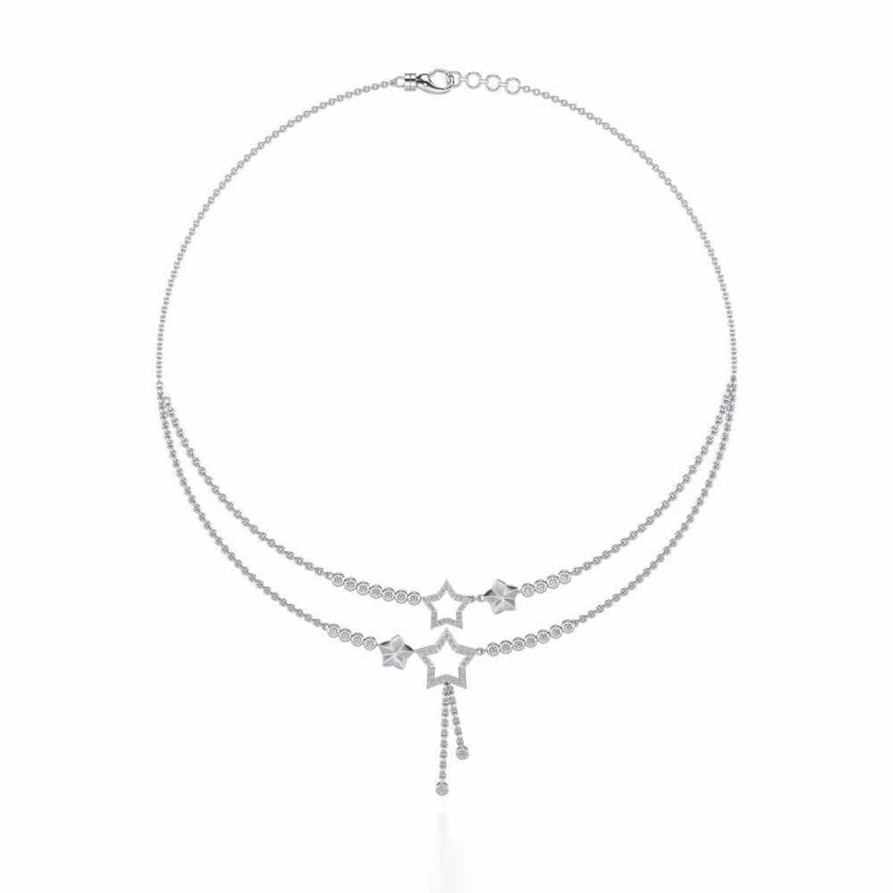 Duo Star Silver Necklace - White Gold - Image 3
