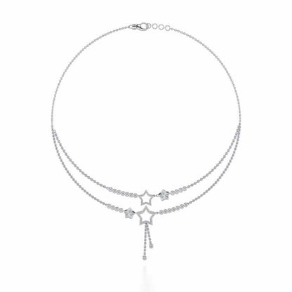 Duo Star Silver Necklace - White Gold - Image 3