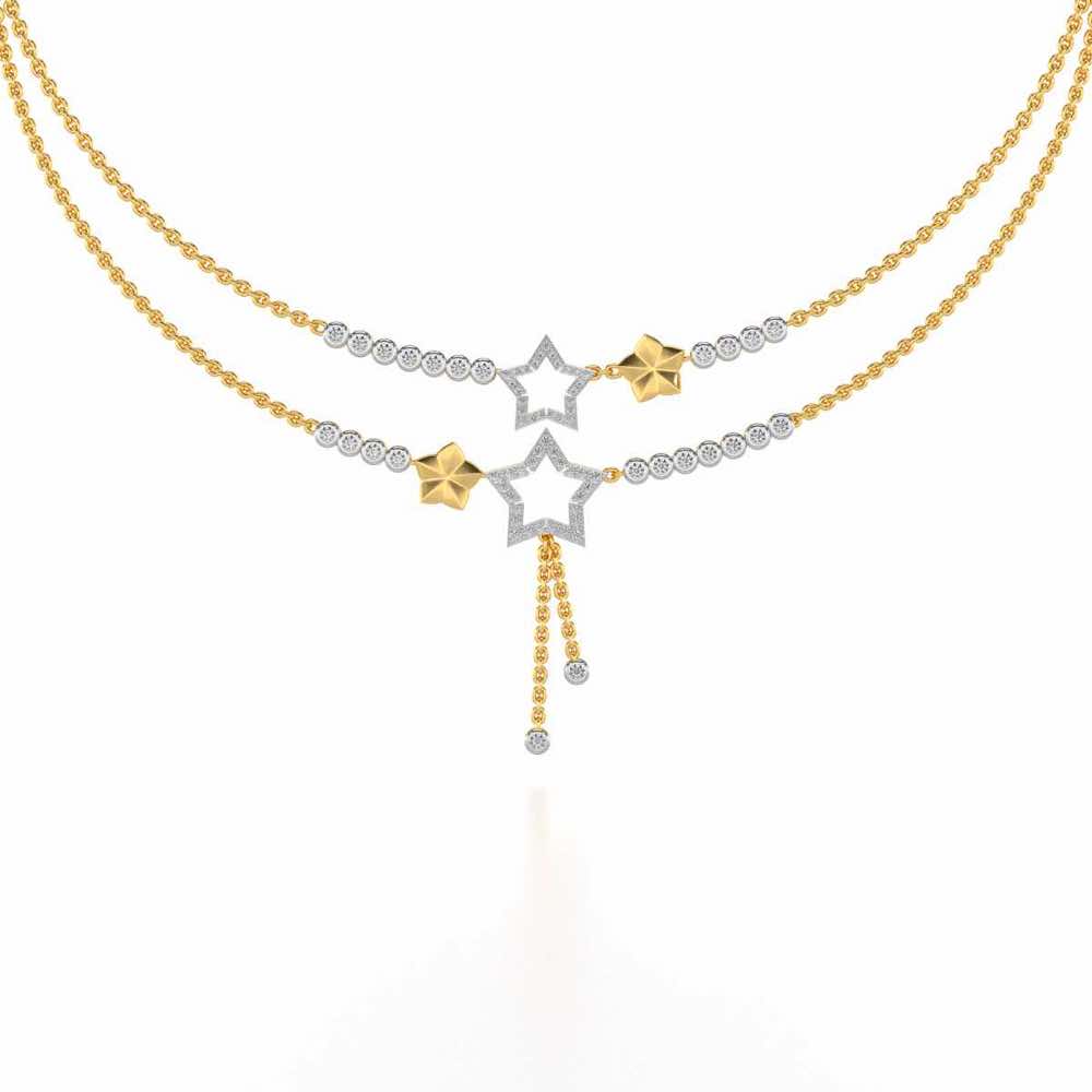 Duo Star Silver Necklace - Yellow Gold - Image 2
