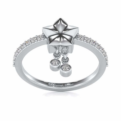 Duo Star Silver Ring - White Gold - Image 2