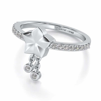 Duo Star Silver Ring - White Gold - Image 3