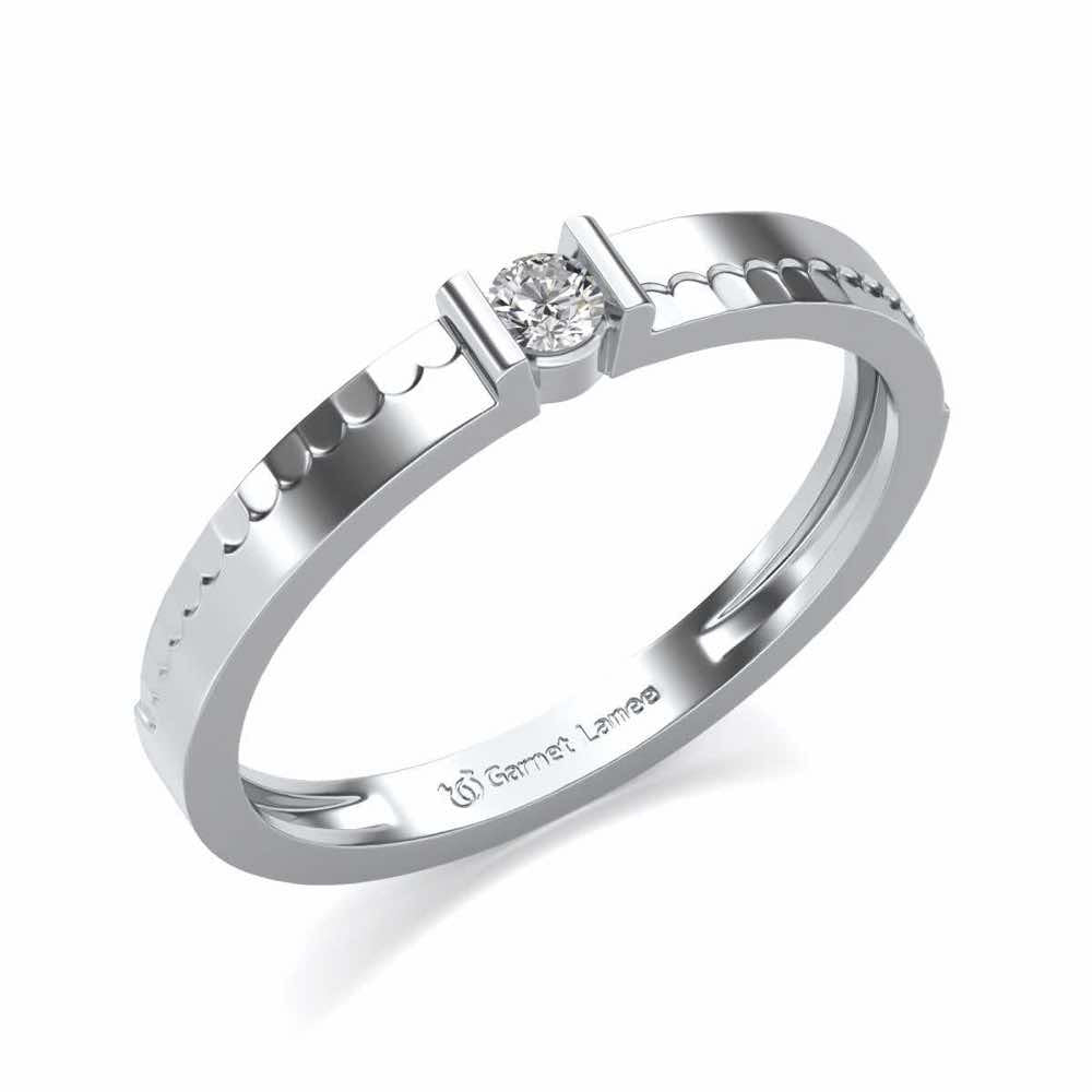 Edged Solitaire Silver Ring - White Gold - Image 1