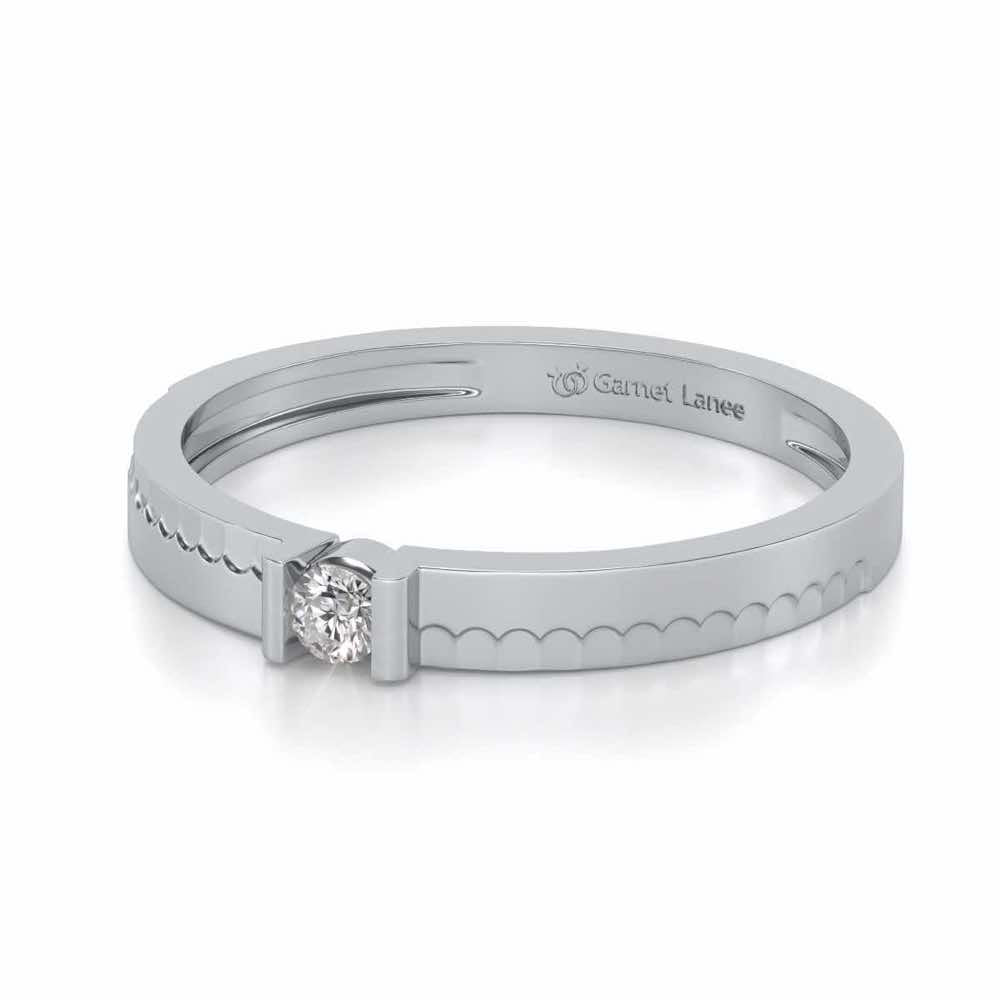 Edged Solitaire Silver Ring - White Gold - Image 2