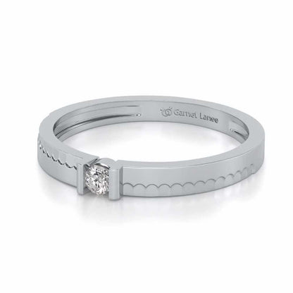 Edged Solitaire Silver Ring - White Gold - Image 2