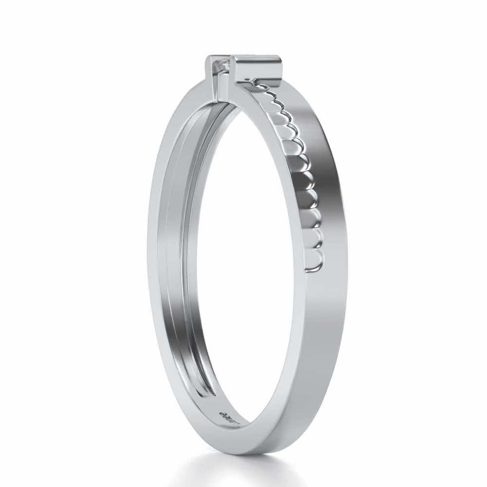 Edged Solitaire Silver Ring - White Gold - Image 3