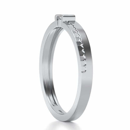 Edged Solitaire Silver Ring - White Gold - Image 3