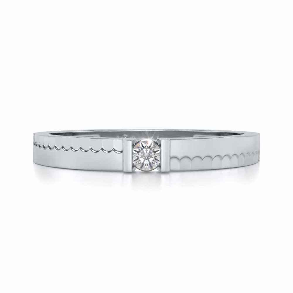 Edged Solitaire Silver Ring - White Gold - Image 4