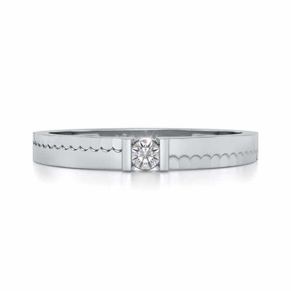 Edged Solitaire Silver Ring - White Gold - Image 4