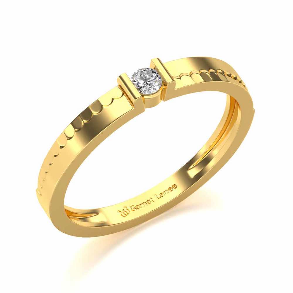 Edged Solitaire Silver Ring - Yellow Gold - Image 1