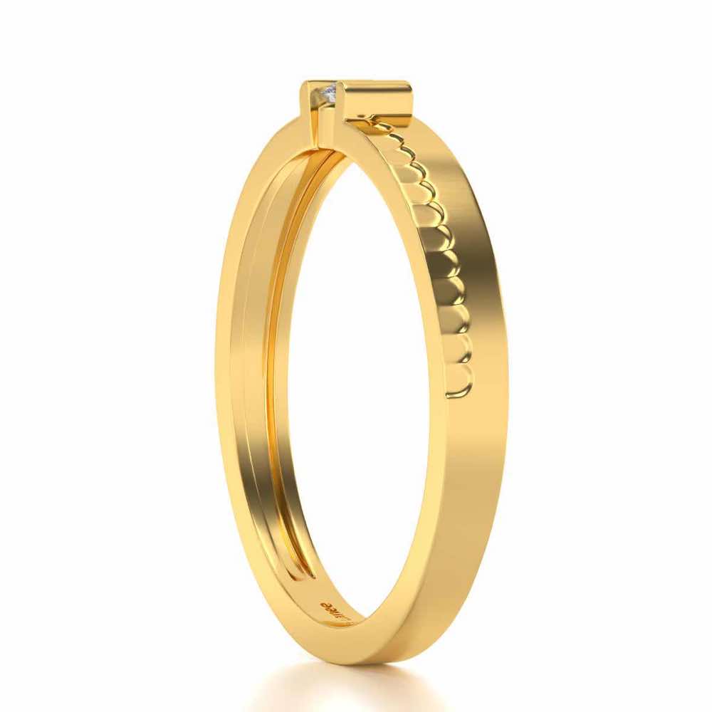 Edged Solitaire Silver Ring - Yellow Gold - Image 3