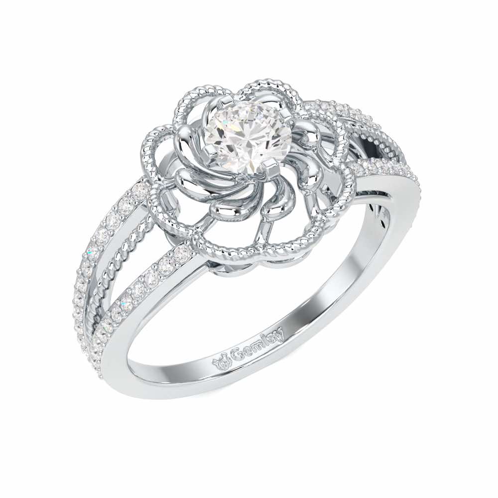 Elegance Bloom Solitaire Ring - White Gold - Image 1
