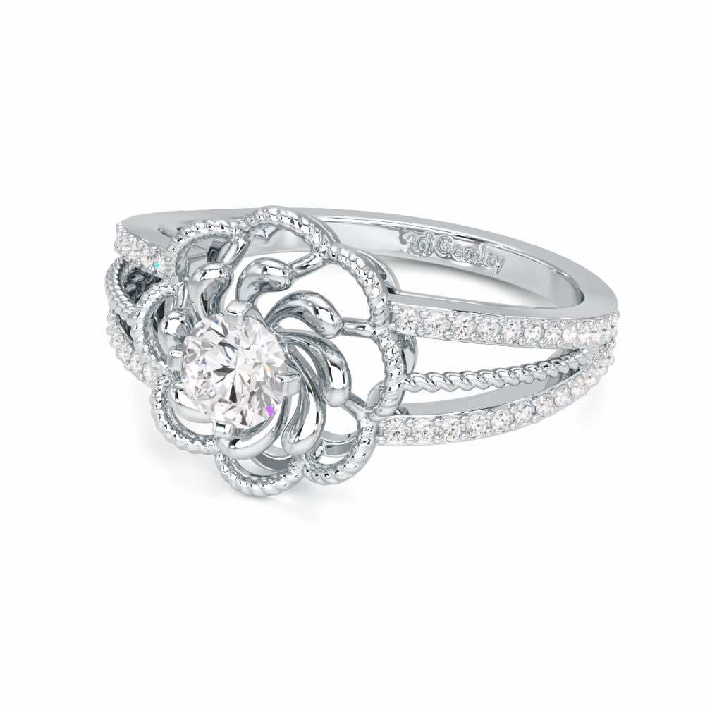 Elegance Bloom Solitaire Ring - White Gold - Image 2