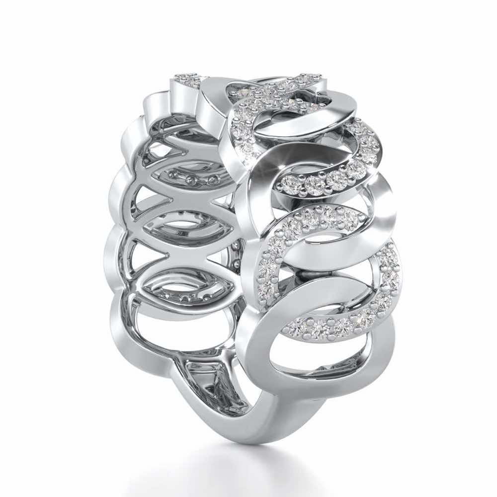 Elipse Overlap Silver Band Ring - White Gold - Image 3