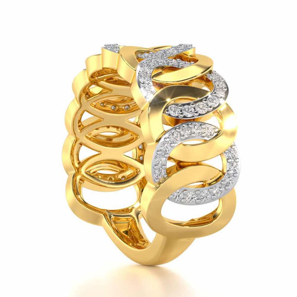 Elipse Overlap Silver Band Ring - Yellow Gold - Image 3