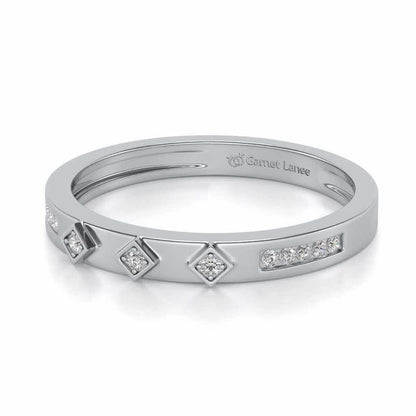 Embellished Silver Band Ring - White Gold - Image 2