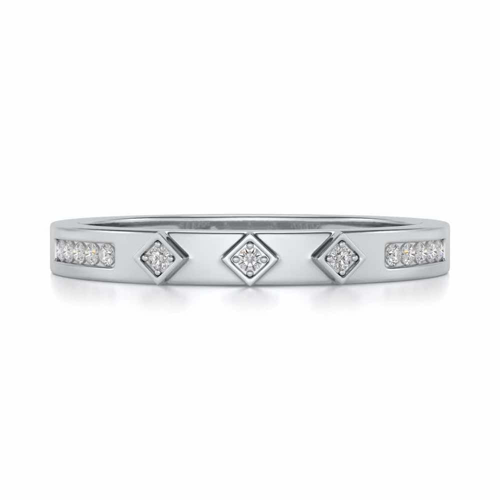 Embellished Silver Band Ring - White Gold - Image 4