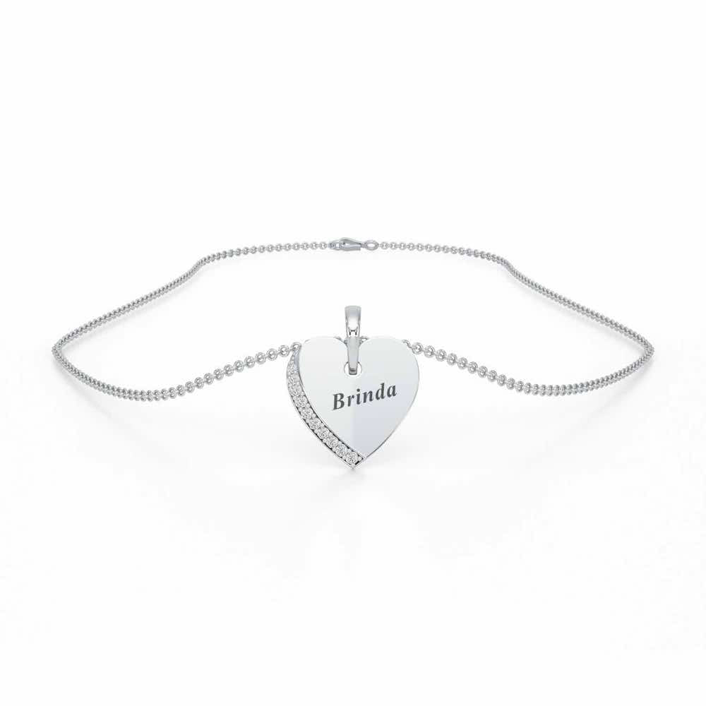 Embossed Heart Silver Pendant - White Gold - Image 3