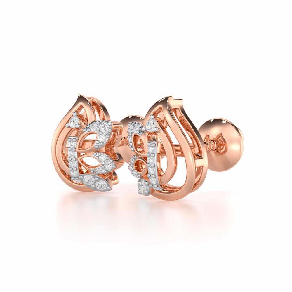 Enchanted Elegance Silver Stud Earrings - Rose Gold - Image 3