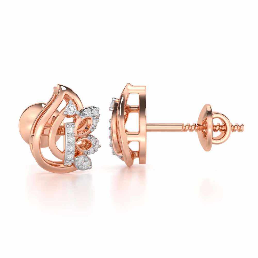 Enchanted Elegance Silver Stud Earrings - Rose Gold - Image 4