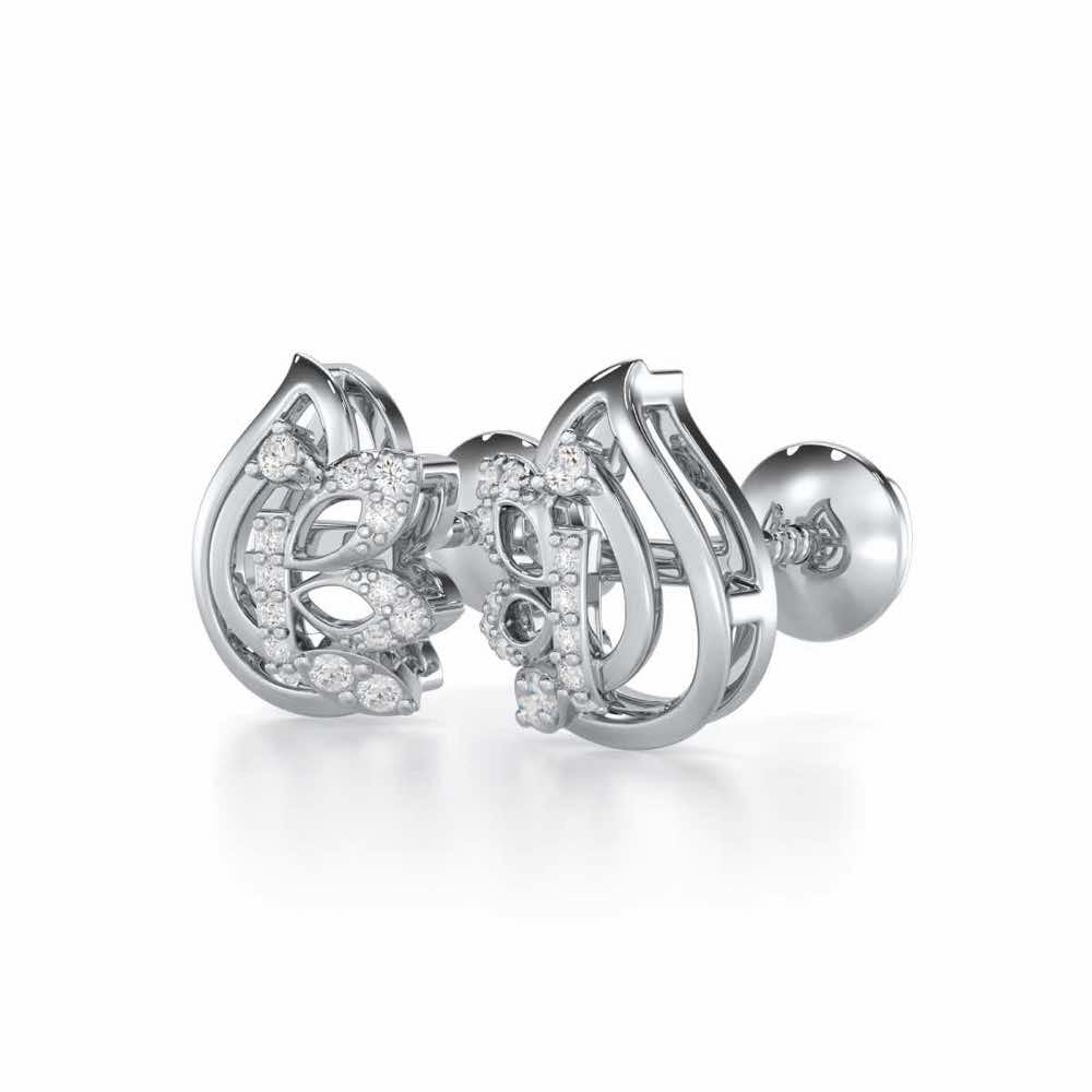 Enchanted Elegance Silver Stud Earrings - White Gold - Image 3