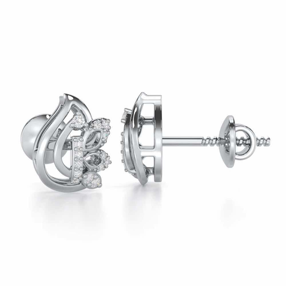 Enchanted Elegance Silver Stud Earrings - White Gold - Image 4