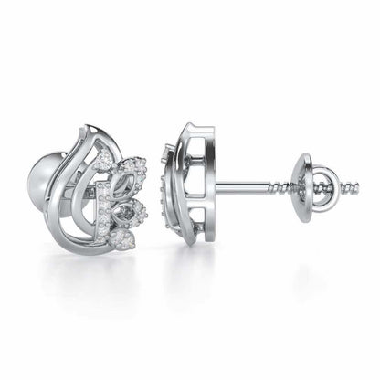Enchanted Elegance Silver Stud Earrings - White Gold - Image 4