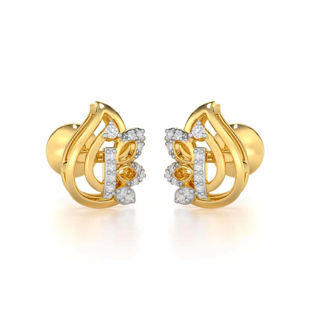 Enchanted Elegance Silver Stud Earrings - Yellow Gold - Image 1