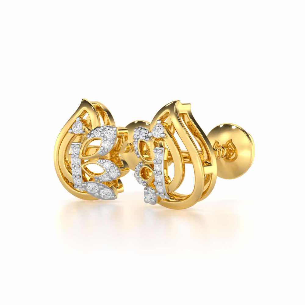 Enchanted Elegance Silver Stud Earrings - Yellow Gold - Image 3