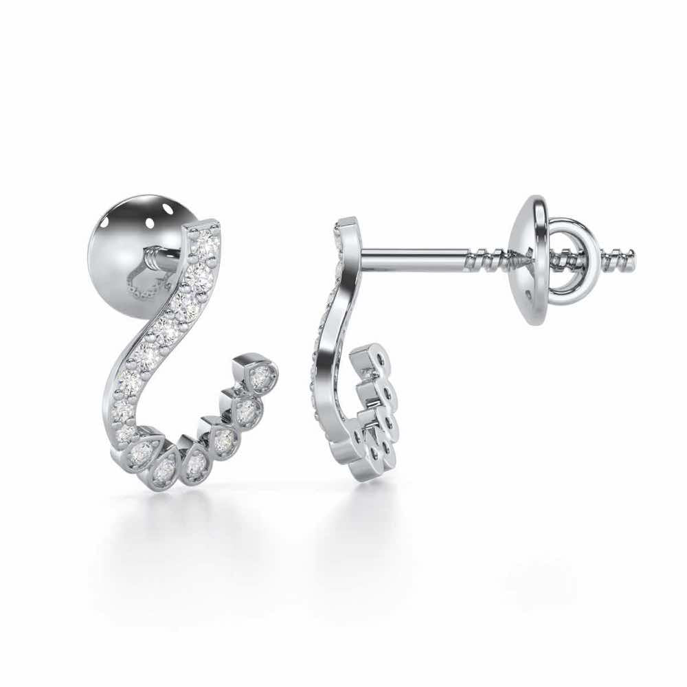 Enchanting Eloquence Silver Stud Earrings - White Gold - Image 4