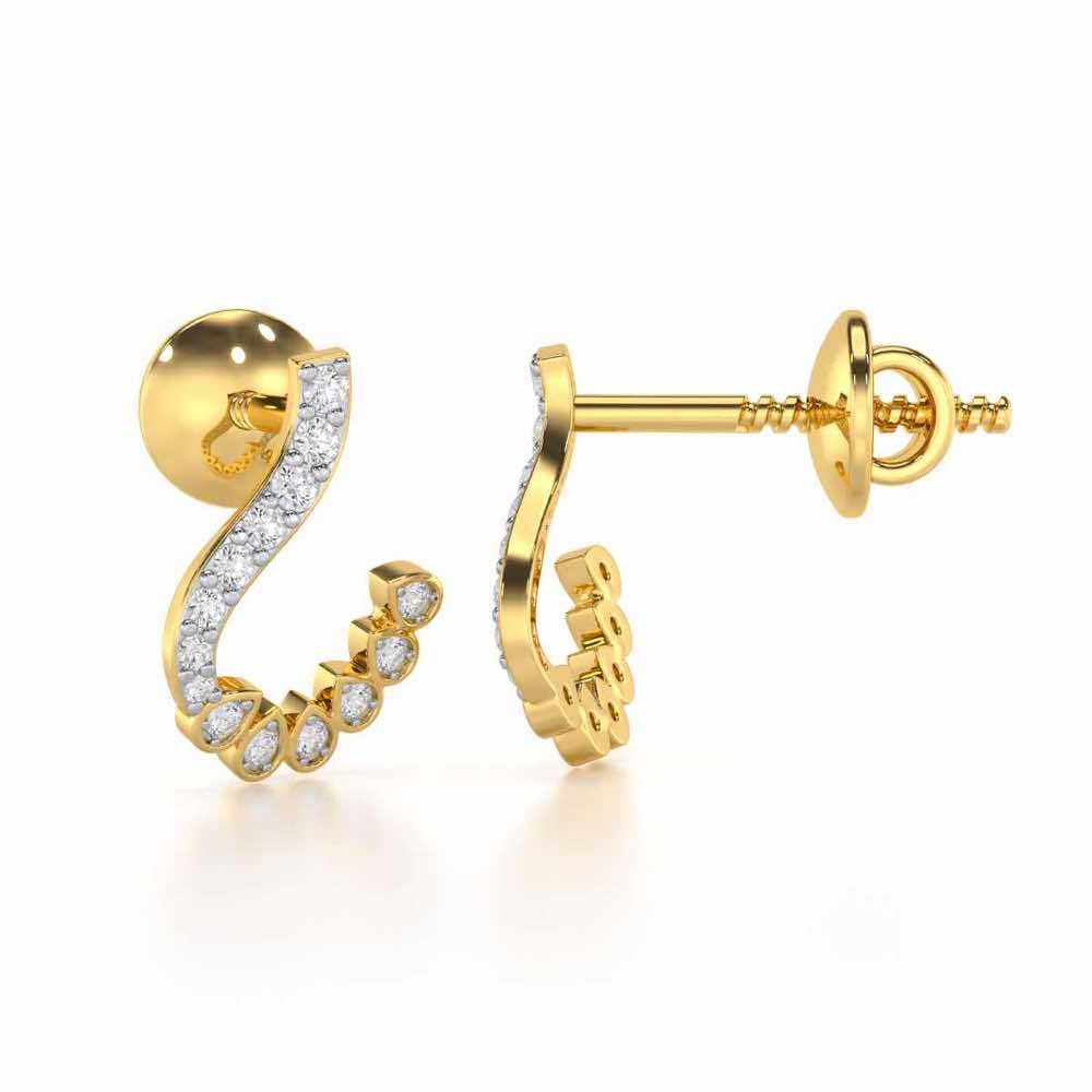 Enchanting Eloquence Silver Stud Earrings - Yellow Gold - Image 4