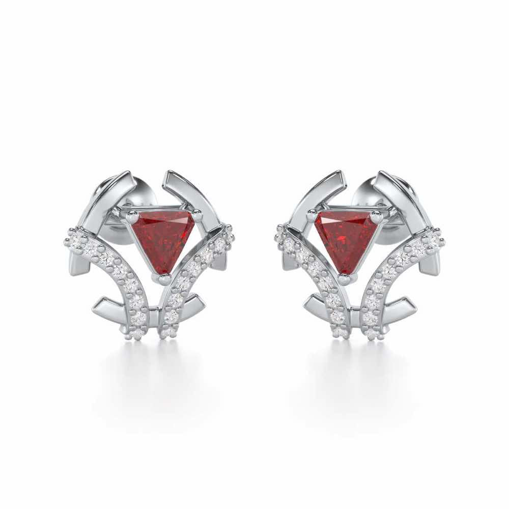 Enchanting Enigma Garnet Silver Earrings - White Gold - Image 2