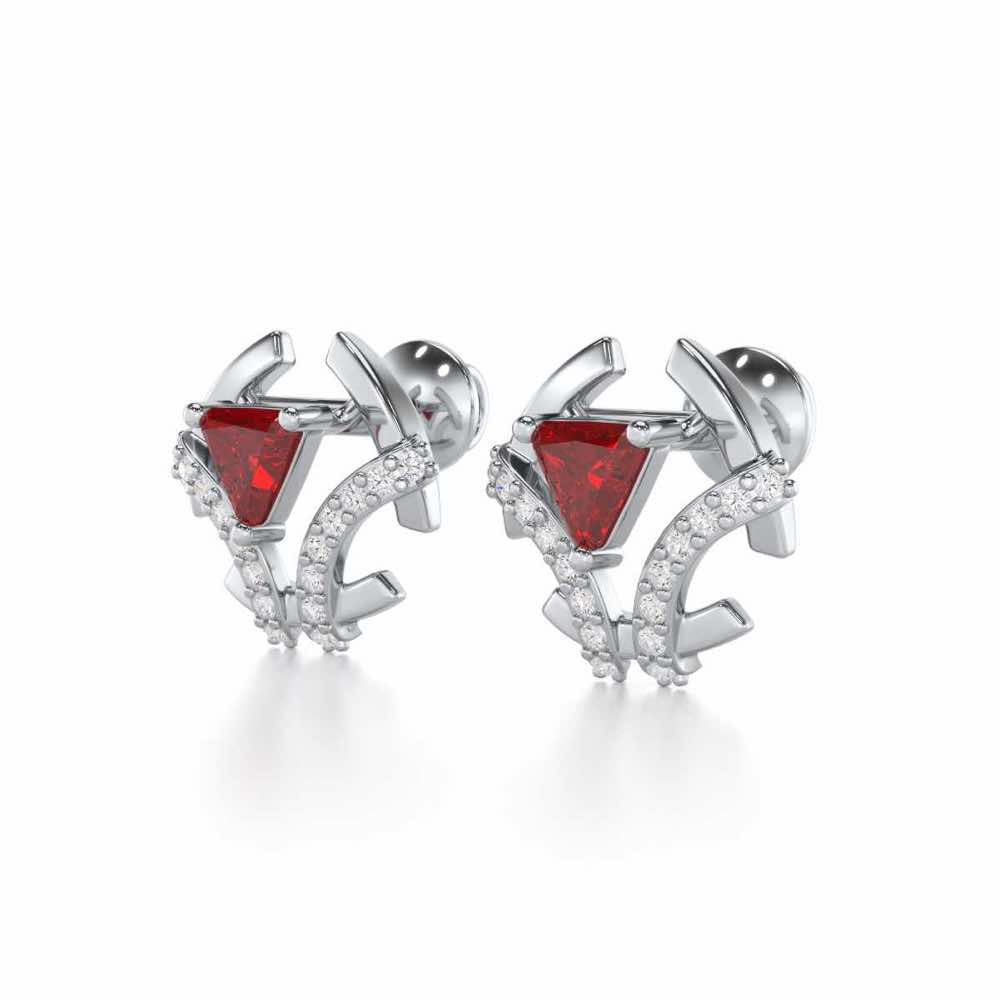 Enchanting Enigma Garnet Silver Earrings - White Gold - Image 3