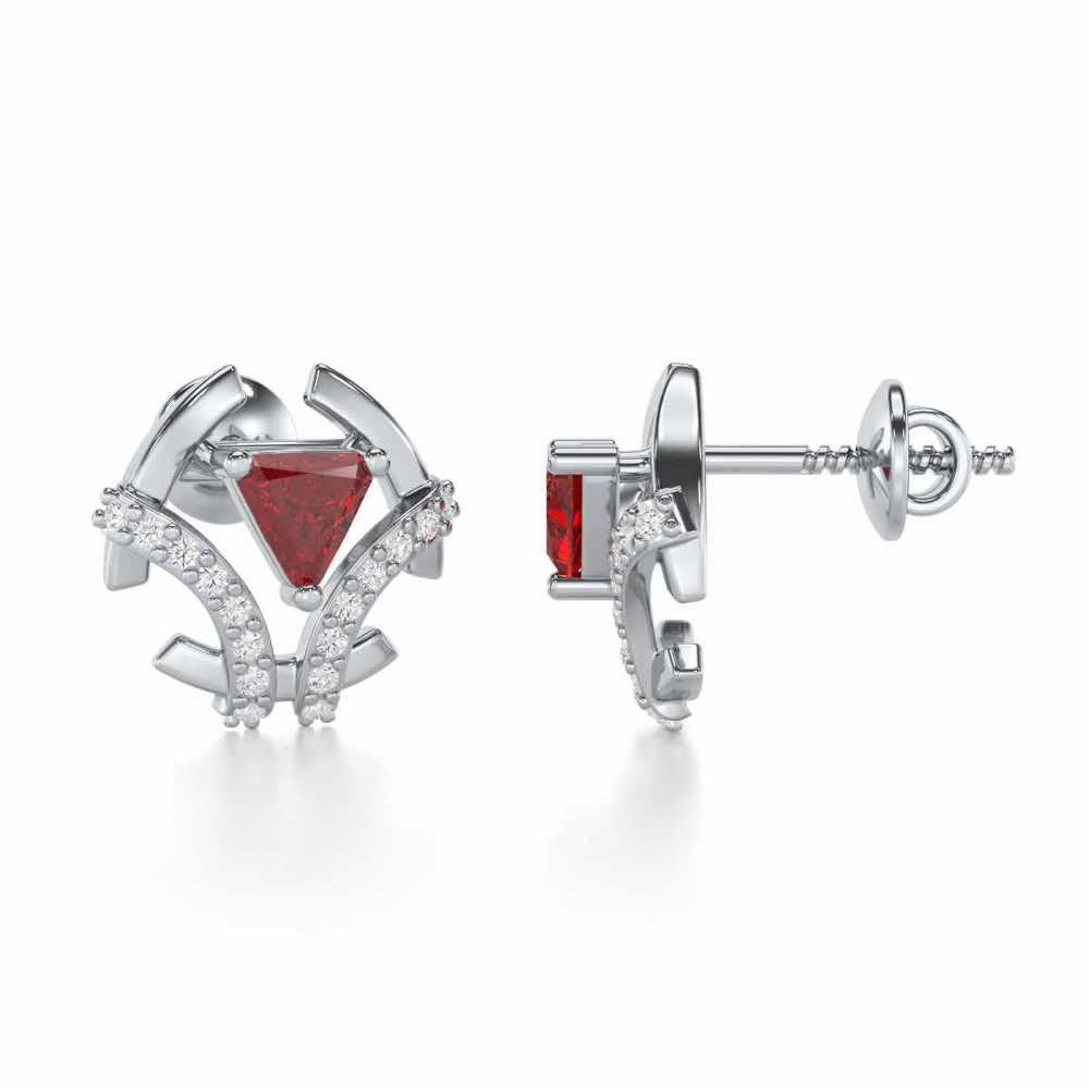 Enchanting Enigma Garnet Silver Earrings - White Gold - Image 4