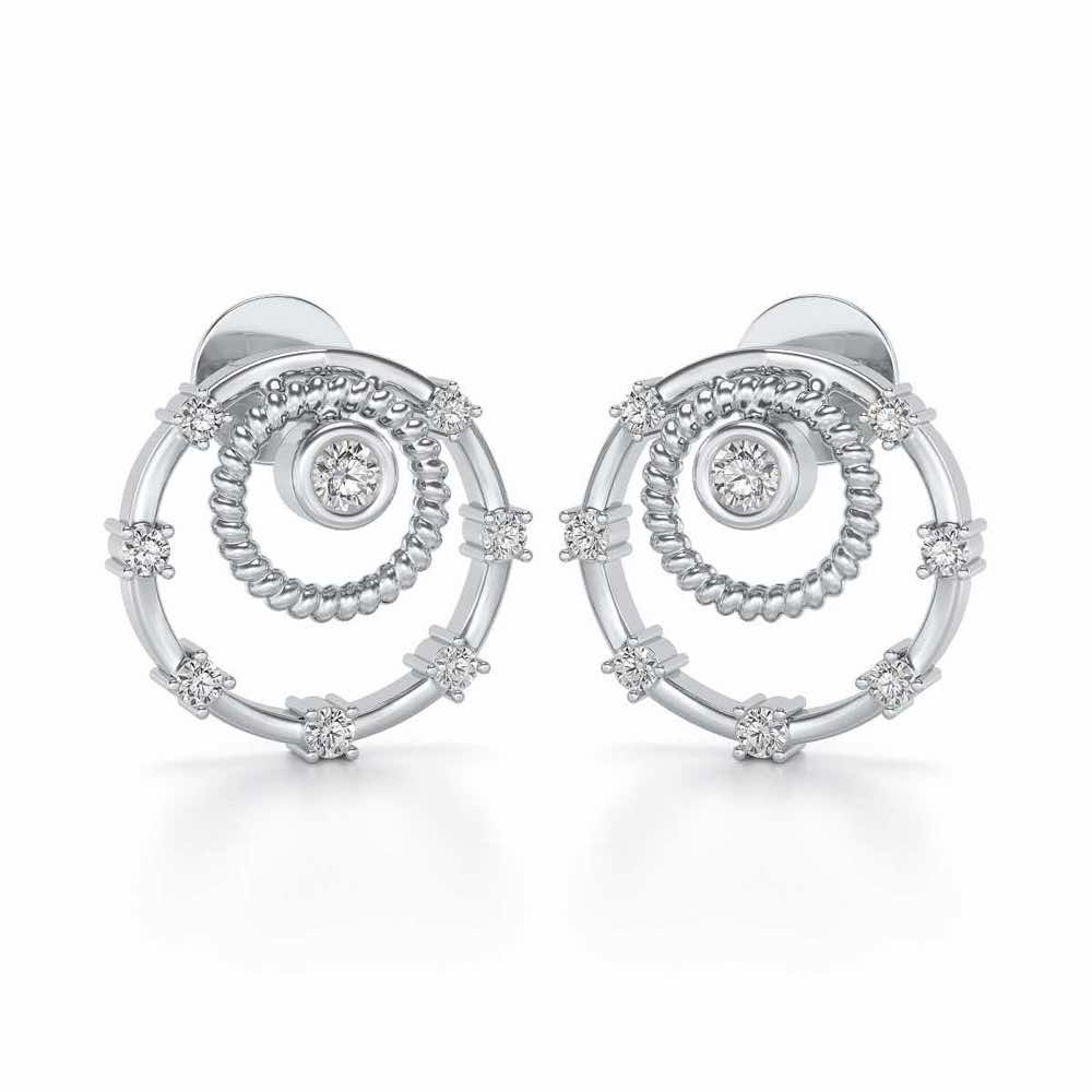 Encircled Charm Silver Studs - White Gold - Image 1