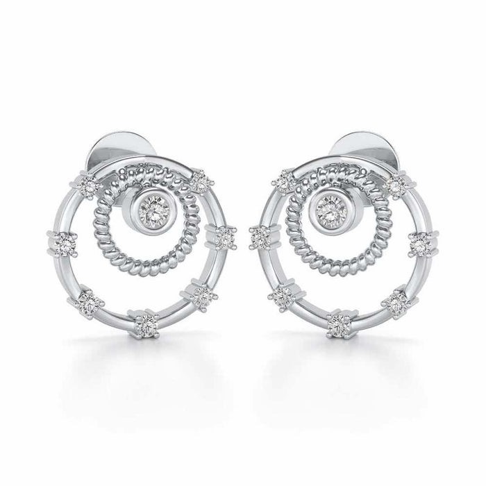 Encircled Charm Silver Studs - White Gold - Image 1