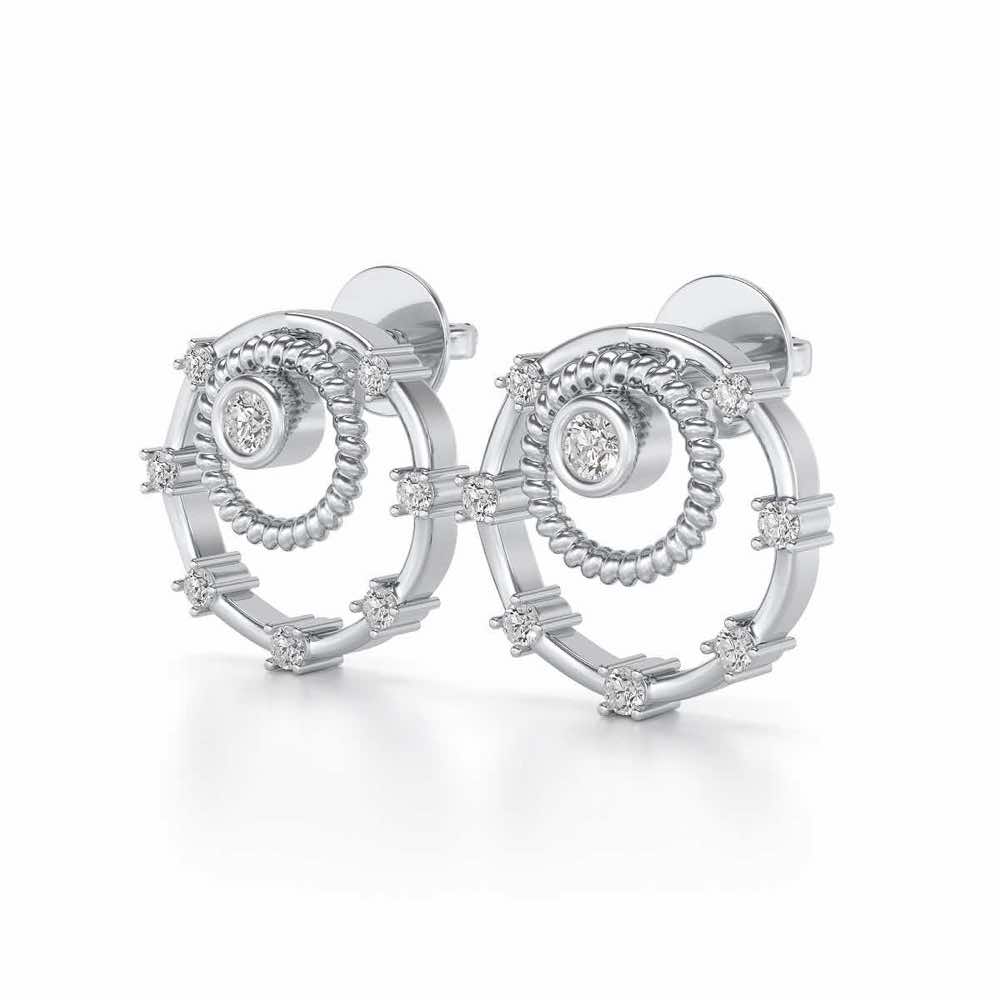 Encircled Charm Silver Studs - White Gold - Image 3