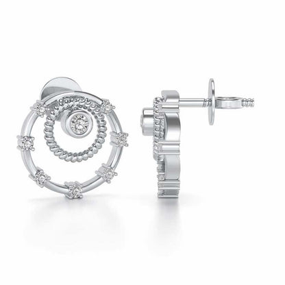 Encircled Charm Silver Studs - White Gold - Image 4