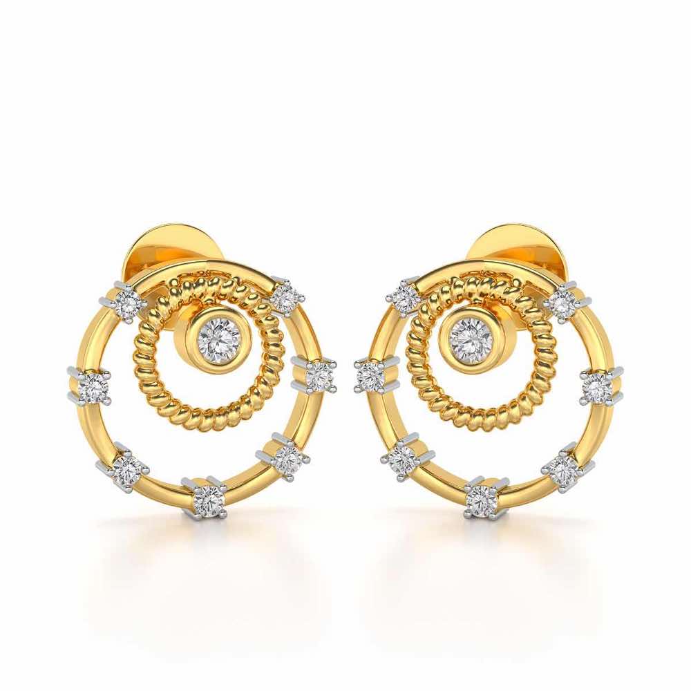 Encircled Charm Silver Studs - Yellow Gold - Image 1