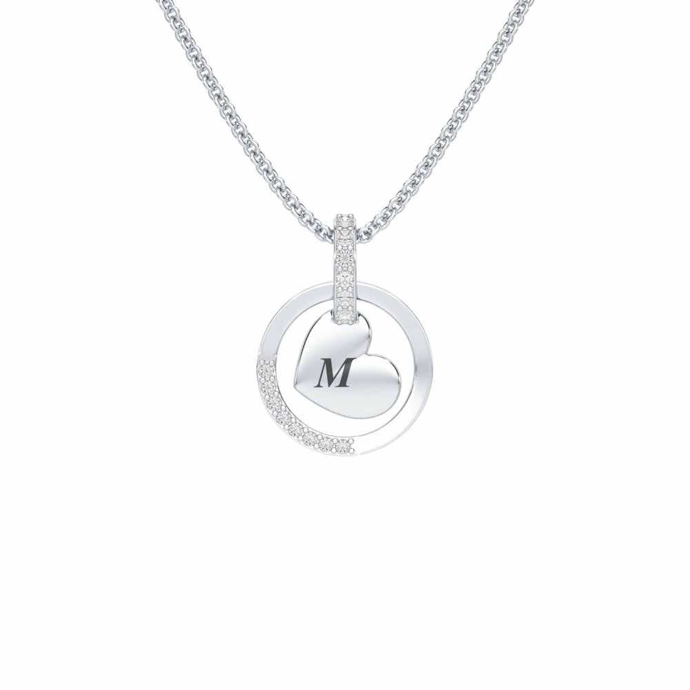 Enclosed Heart Silver Pendant - White Gold - Image 1