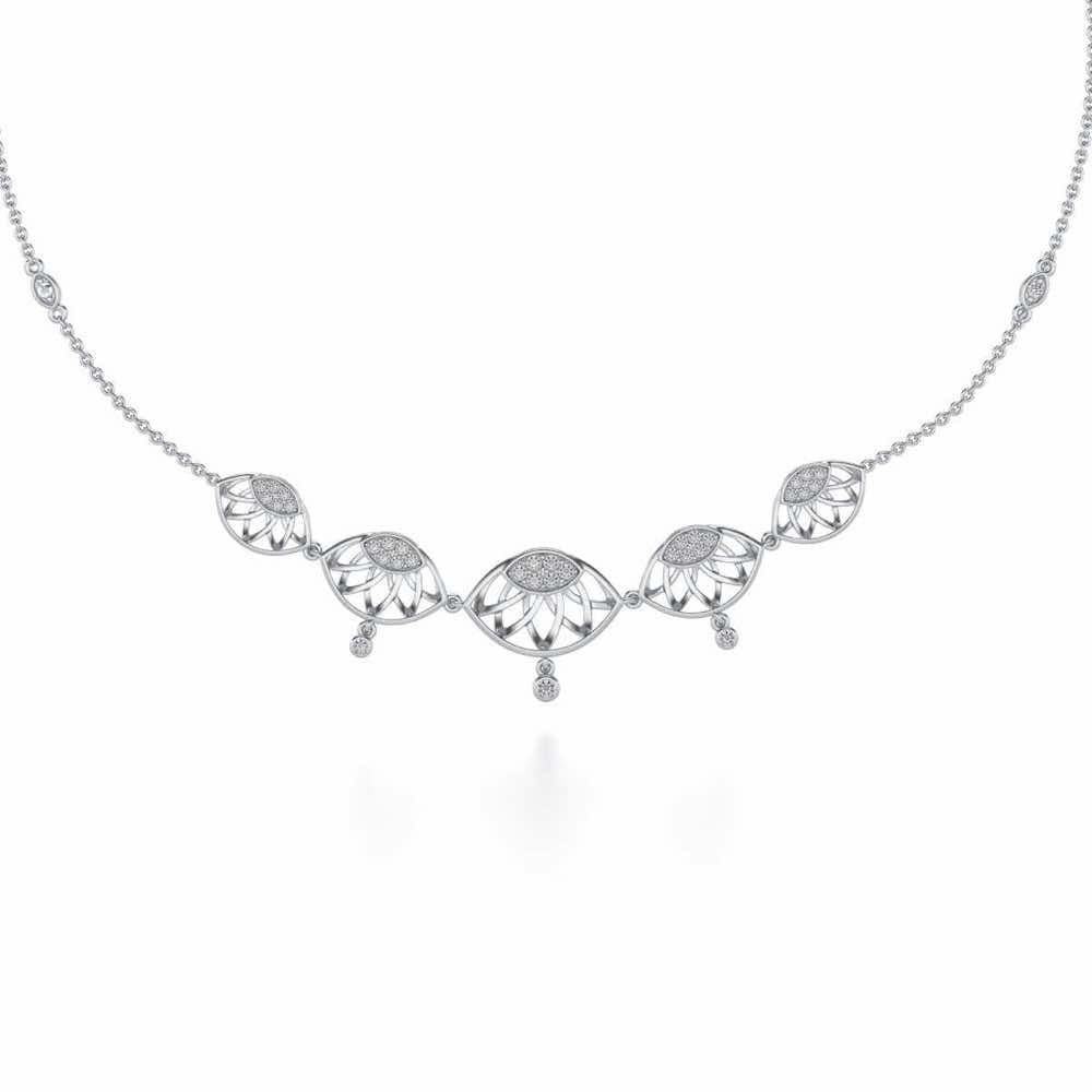 Enclosed Sunflower Silver Necklace - White Gold - Image 1