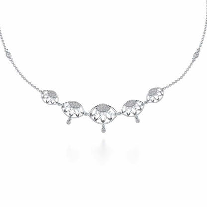 Enclosed Sunflower Silver Necklace - White Gold - Image 1