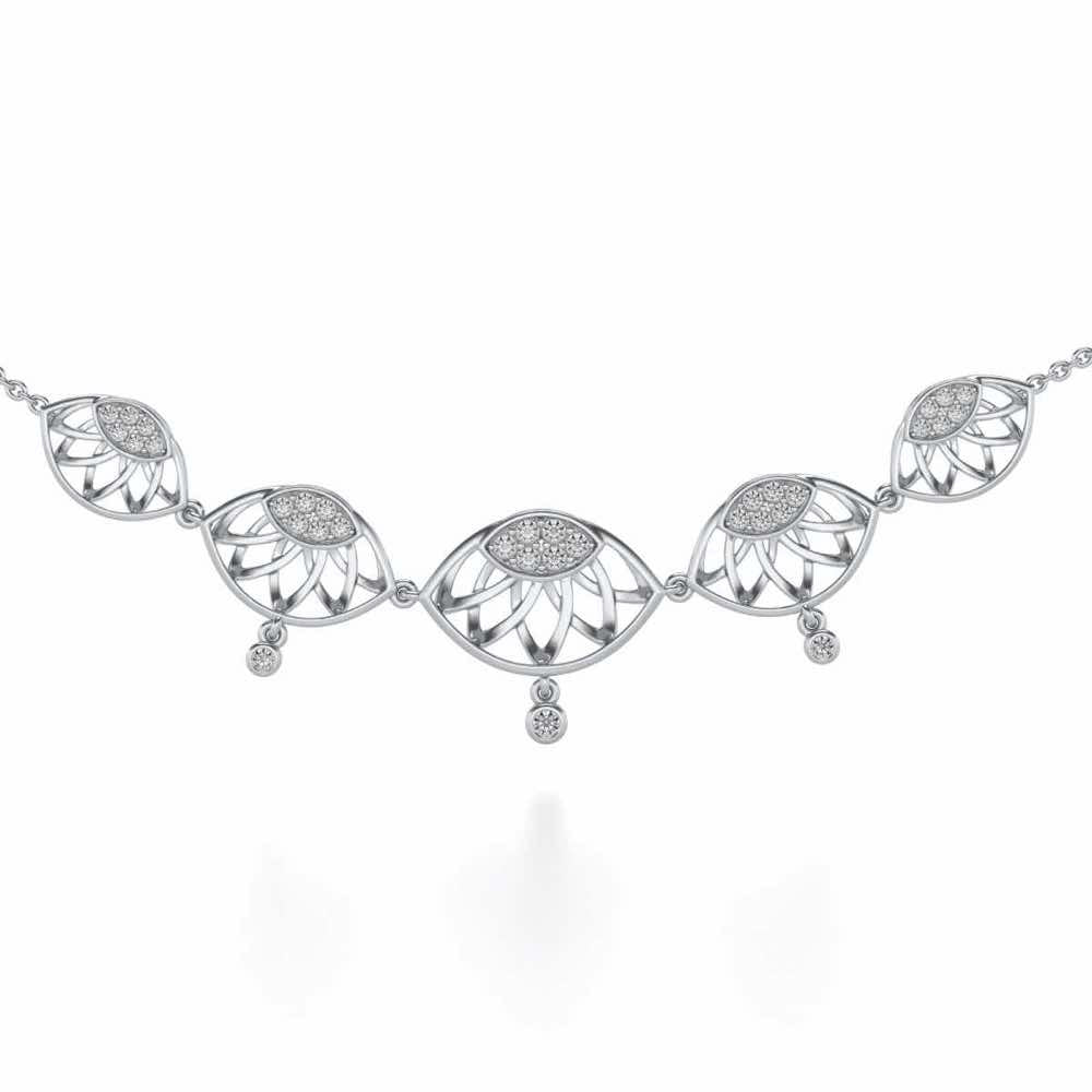 Enclosed Sunflower Silver Necklace - White Gold - Image 2