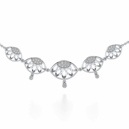 Enclosed Sunflower Silver Necklace - White Gold - Image 2