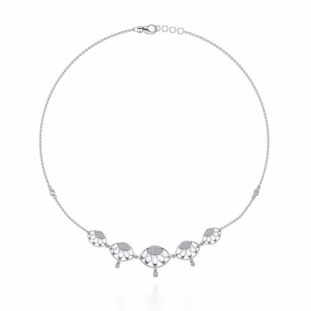 Enclosed Sunflower Silver Necklace - White Gold - Image 3